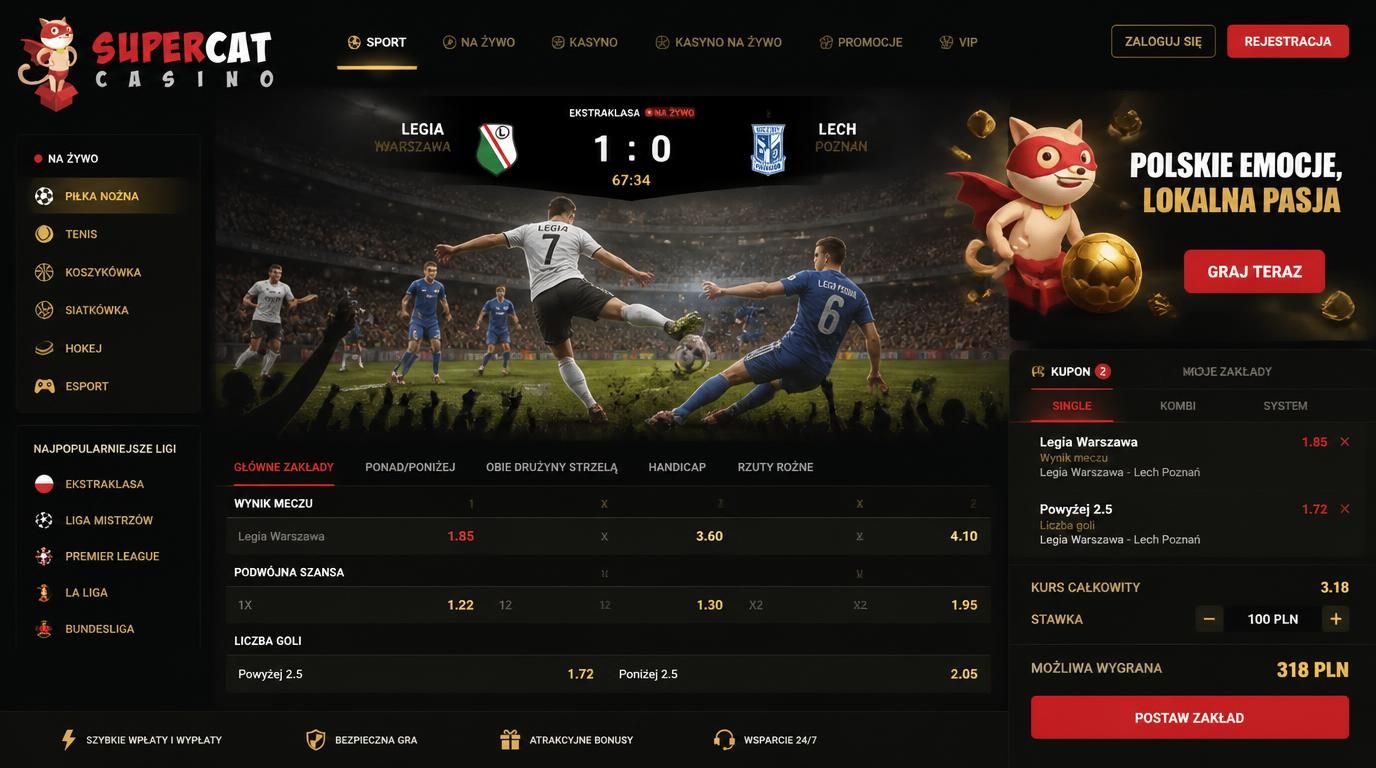 grafika stadionu z kibicami i ekranem z kursami SuperCat