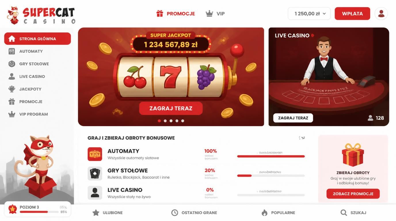 Grafika przedstawiająca różne typy gier i ich wkład procentowy do obrotu bonusem w SuperCat Casino